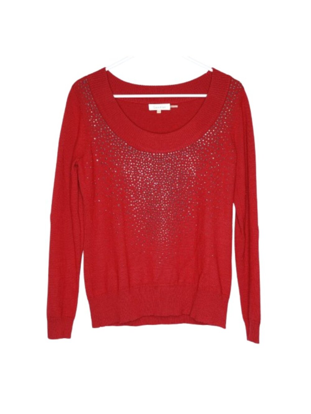 Calvin Klein Red Embellished Scoop Neck Sweater - S. Wool/Acrylic blend